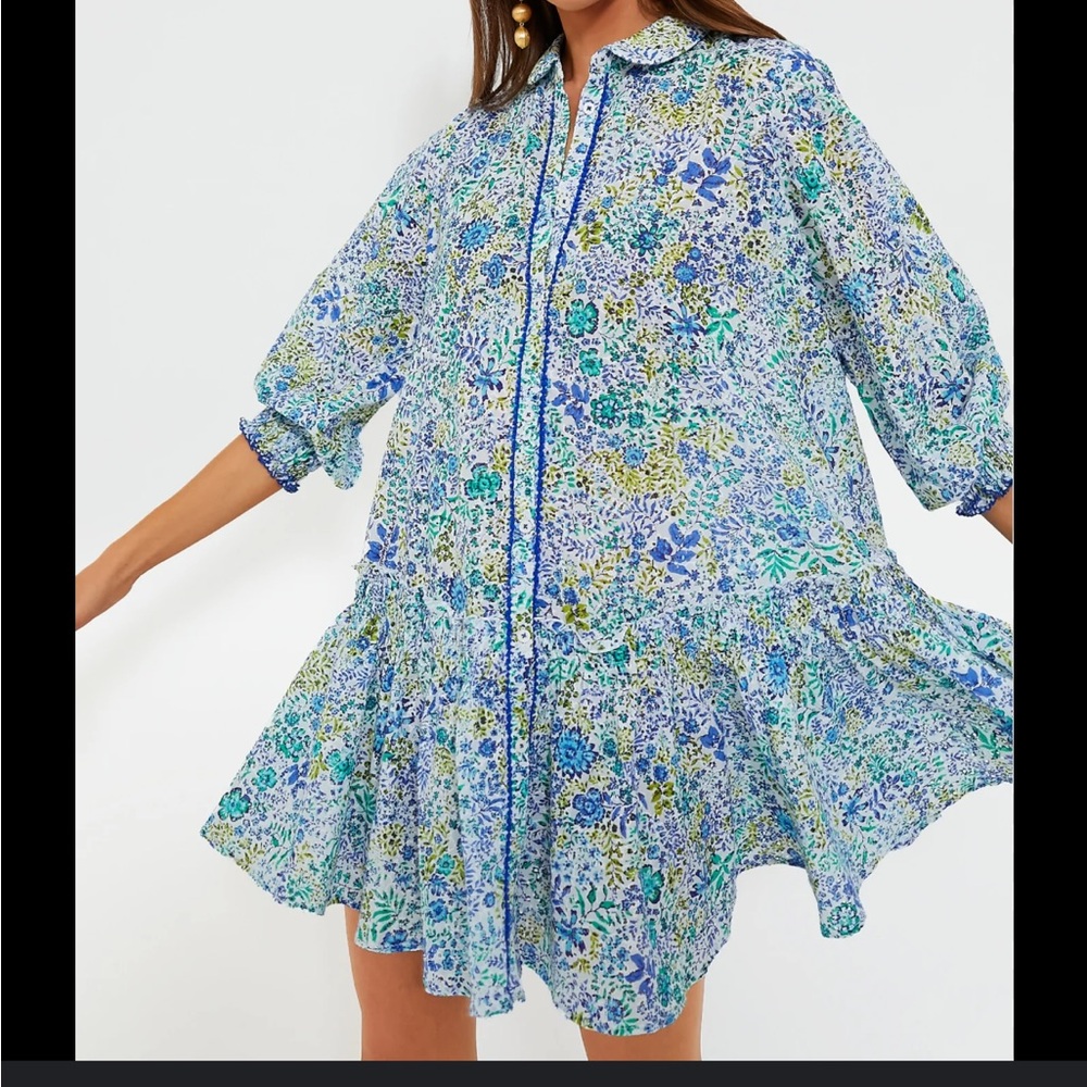 POUPETTE ST BARTH, White Blue Nature Tesorino Mini Dress, M/L, NWT